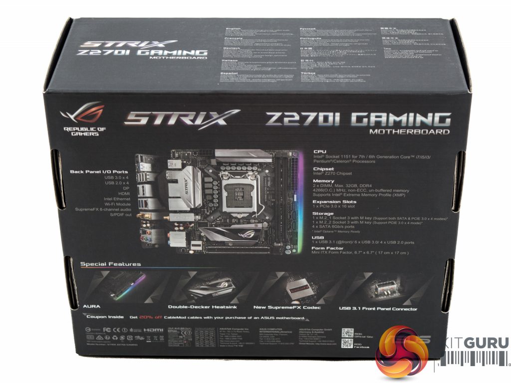 Asus rog strix z270i gaming обзор