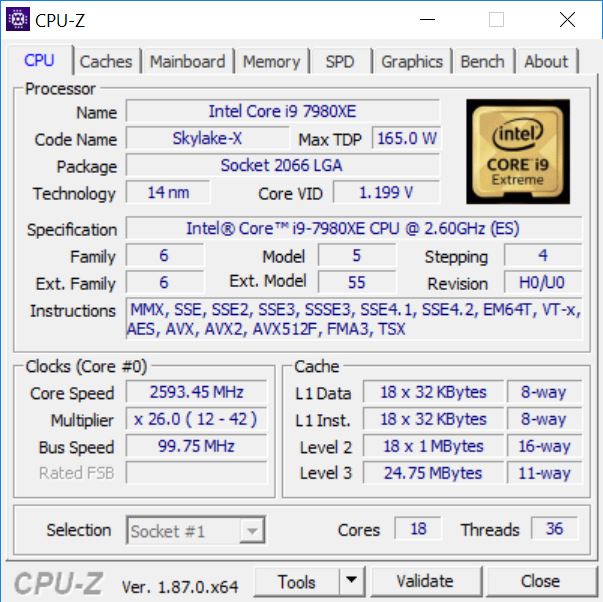 Intel Core i9 Extreme Edition 9980XE X-Series 3GHz/24.75MB CPU Golden