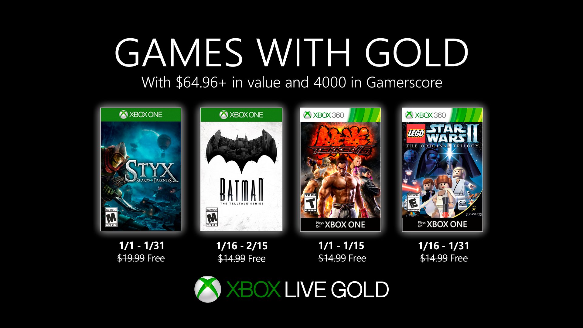 Xbox Games with Gold for January includes a Batman and Star Wars