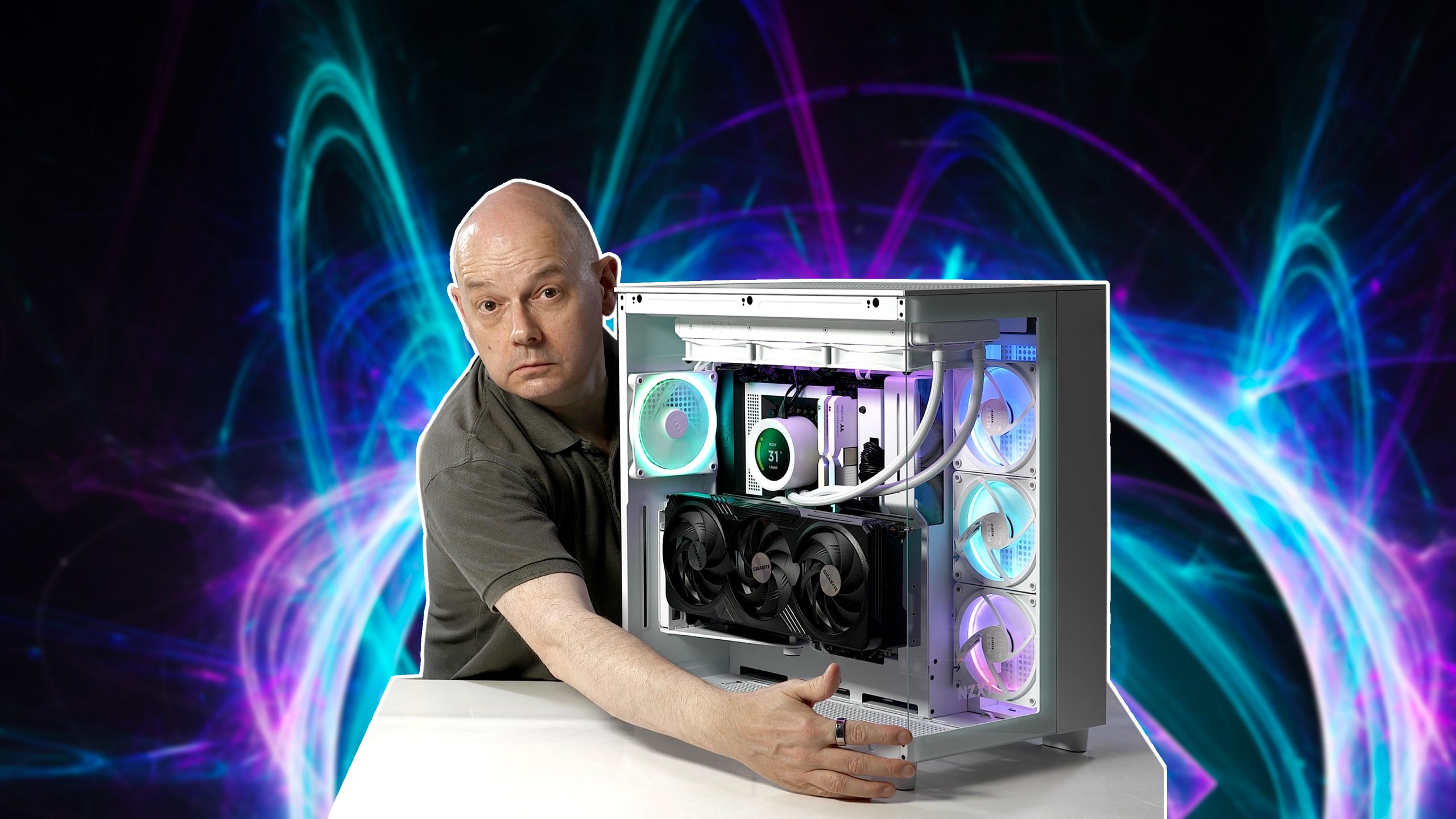White Gaming PC Build in NZXT H9 Flow with 10 Lian-Li RGB fans! by